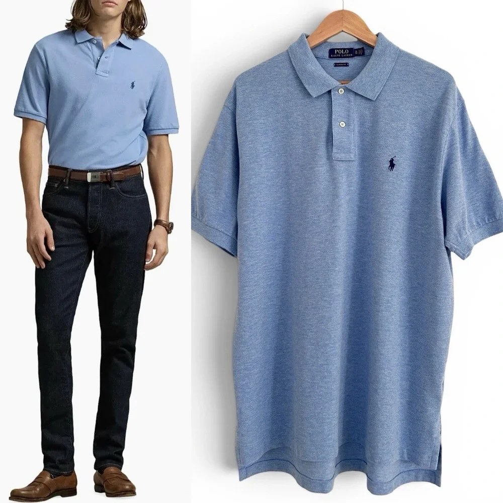 Polo by Ralph Lauren Men XL Blue Classic Fit 100% Cotton Mesh Knit Polo Shirt